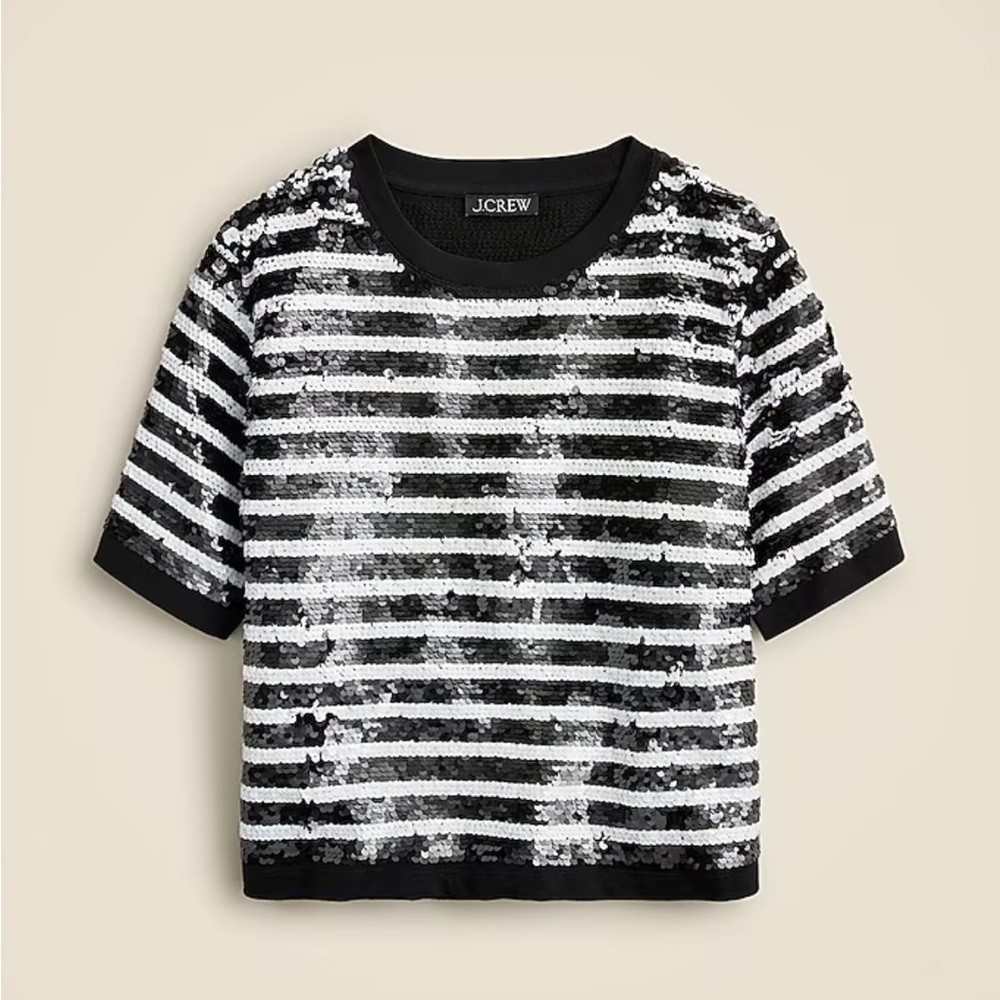 NWT J. Crew Black and White Sequin top